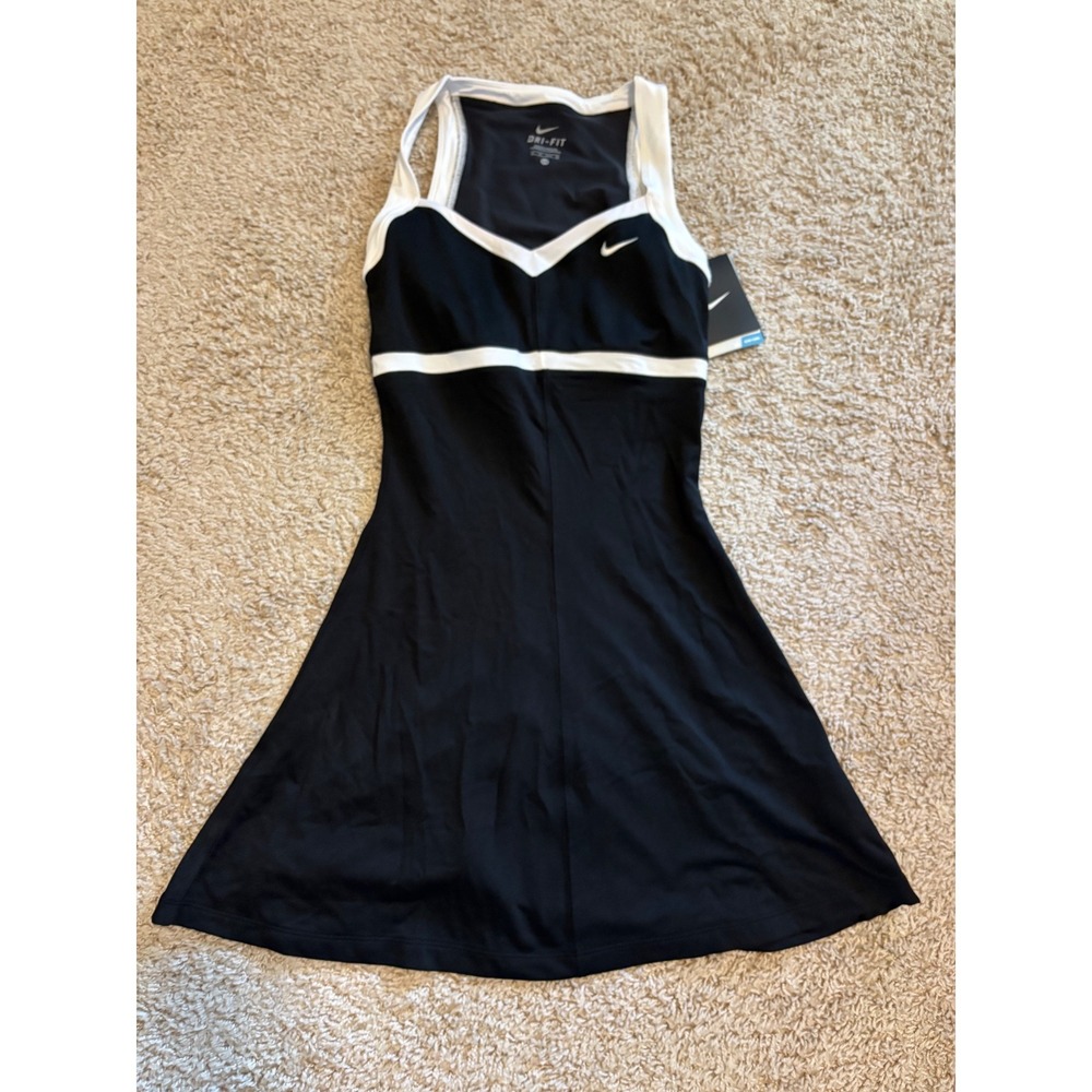 Nike Womens Dri-FIT Tennis Dress Black White Racerback XS athletic NEW